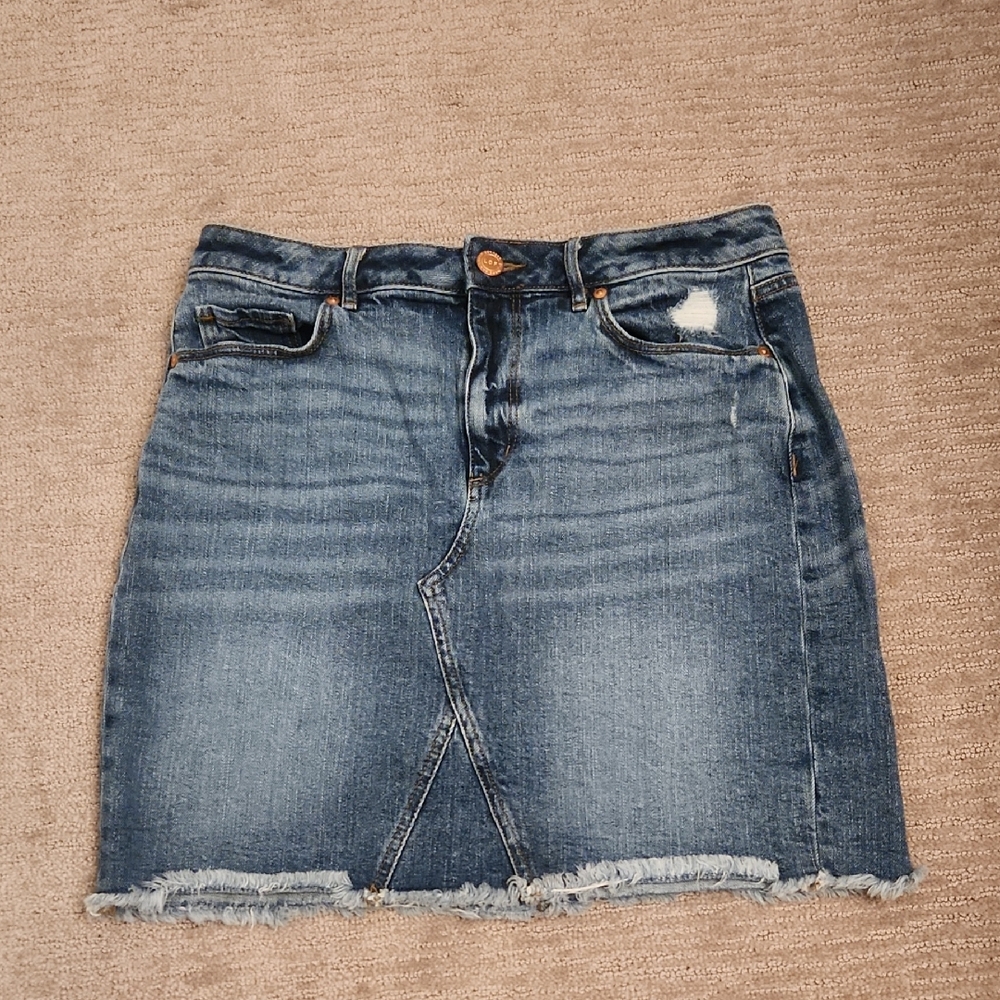 LOFT Distressed Denim Pencil Skirt